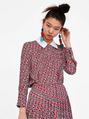 Zara Red Blouse With Zebra Pattern